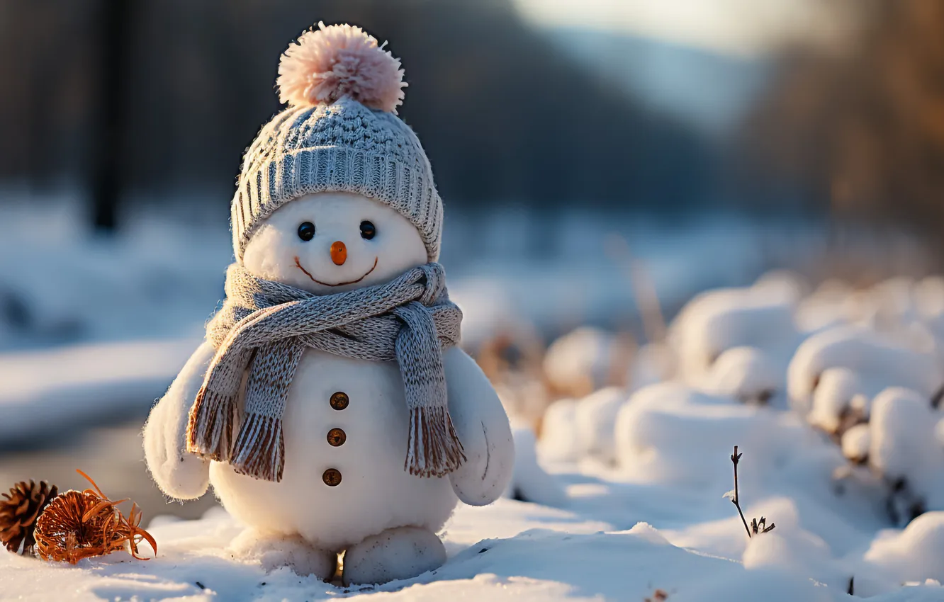 Фото обои зима, снег, Рождество, Новый год, снеговик, Christmas, winter, snow