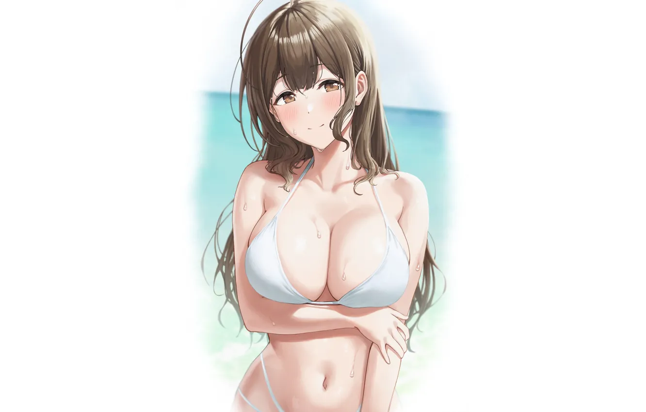 Фото обои girl, hot, sexy, sea, ocean, Beach, boobs, anime