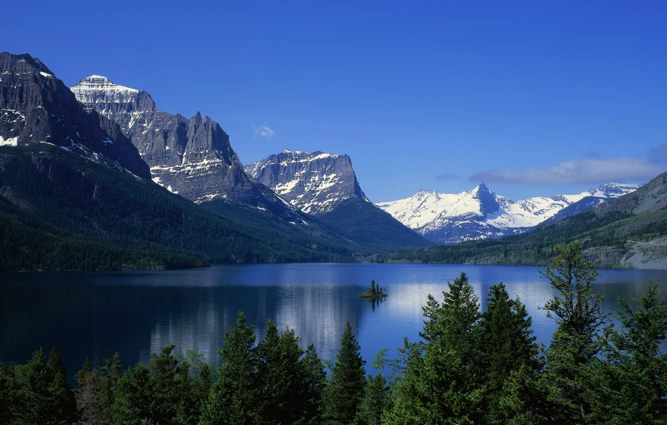 Фото обои пейзаж, горы, озеро, водная гладь