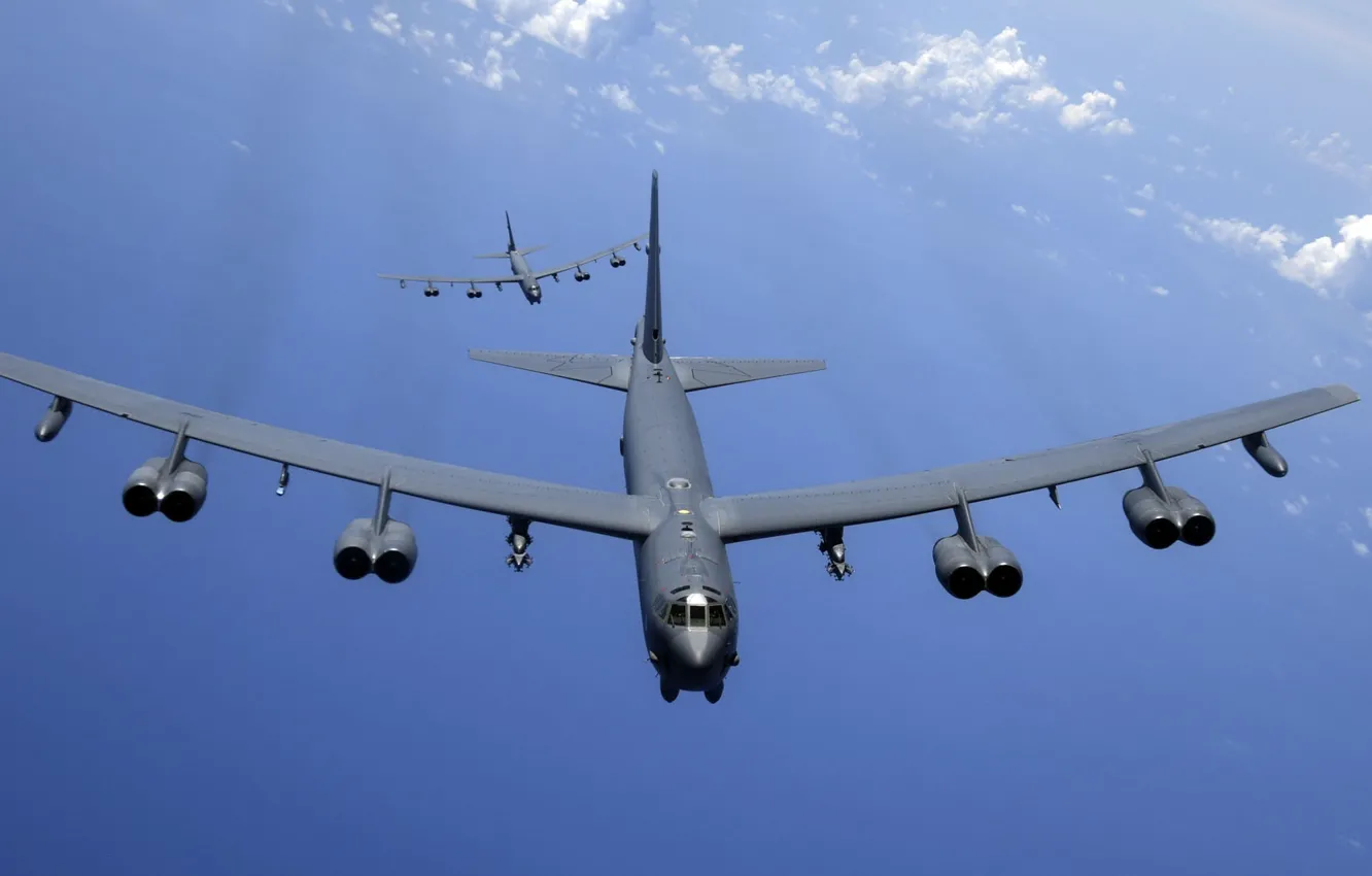 Фото обои Boeing, B-52, Stratofortress, второго поколения, ВВС ВС США, Стратосферная крепост, американский тяжёлый стратегический бомбардировщик