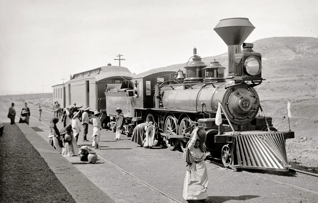 Фото обои ретро, поезд, паровоз, США, полустанок, 1890-й год