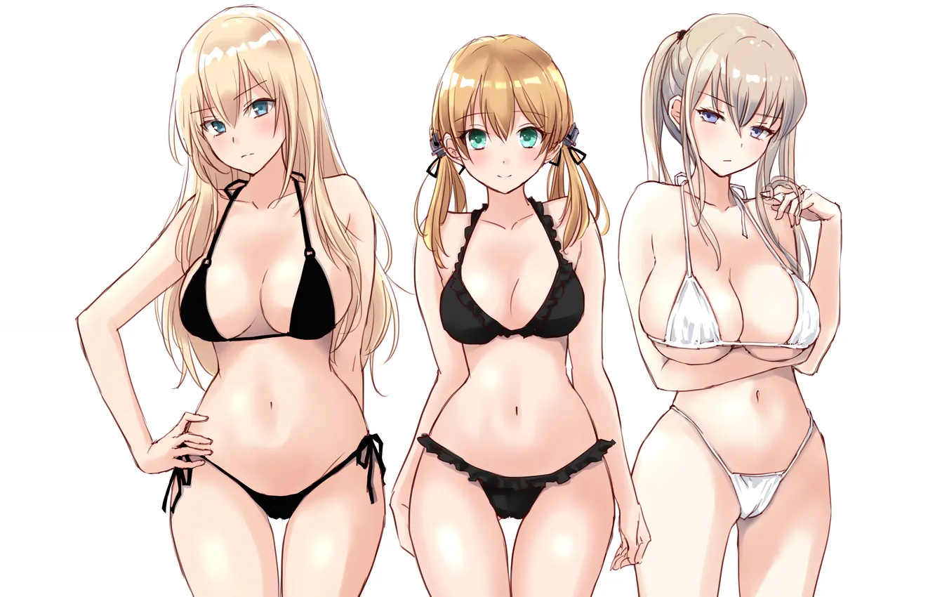 Фото обои sexy, cleavage, green eyes, long hair, girls, boobs, anime, beautiful