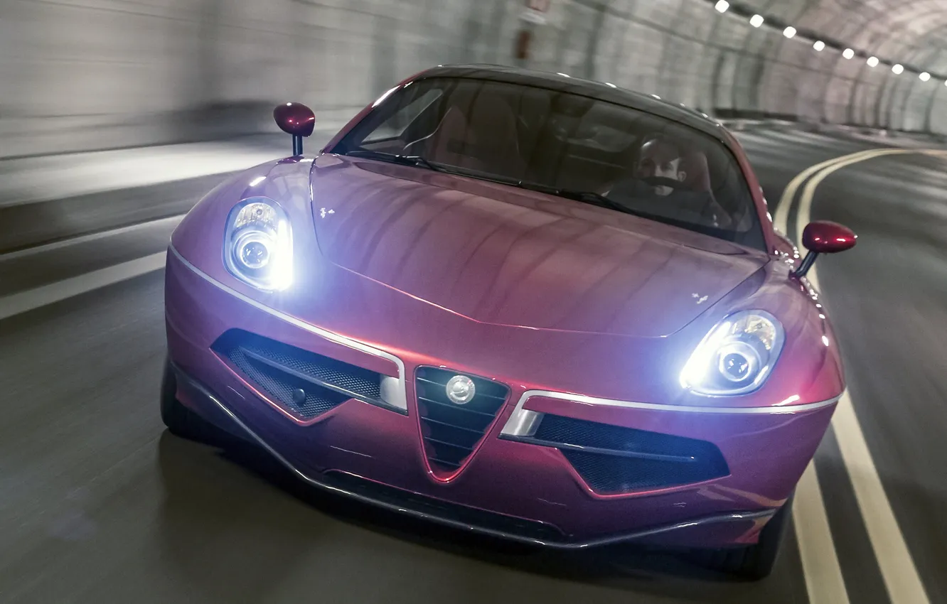 Фото обои свет, огни, фары, Alfa Romeo, вид спереди, Touring, Disco Volante