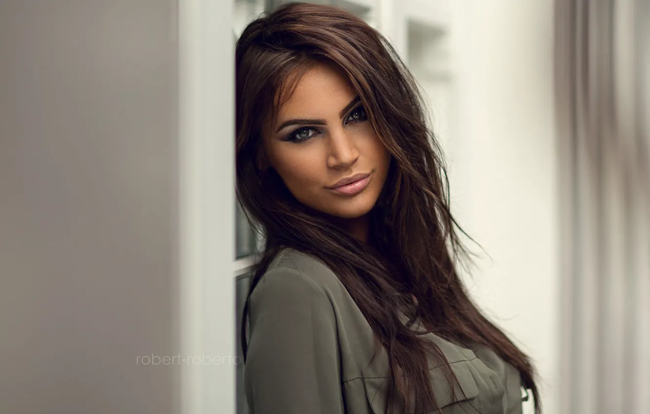 Фото обои девушка, макияж, брюнетка, Robert Roberto