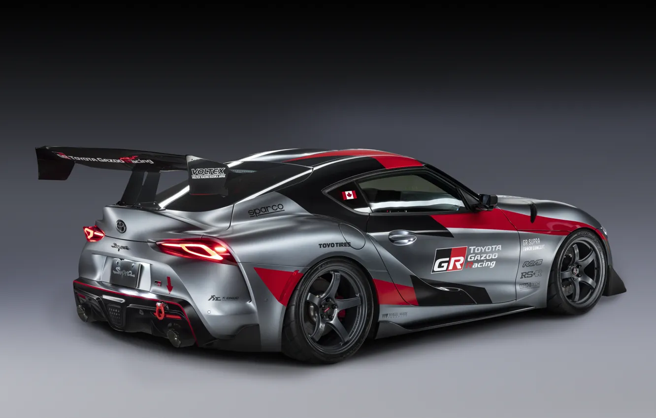 Фото обои серый, фон, купе, Toyota, антикрыло, 2020, GR Supra Track Concept