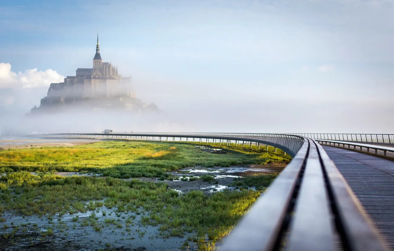 Фото обои пейзаж, туман, Mont Saint-Michel