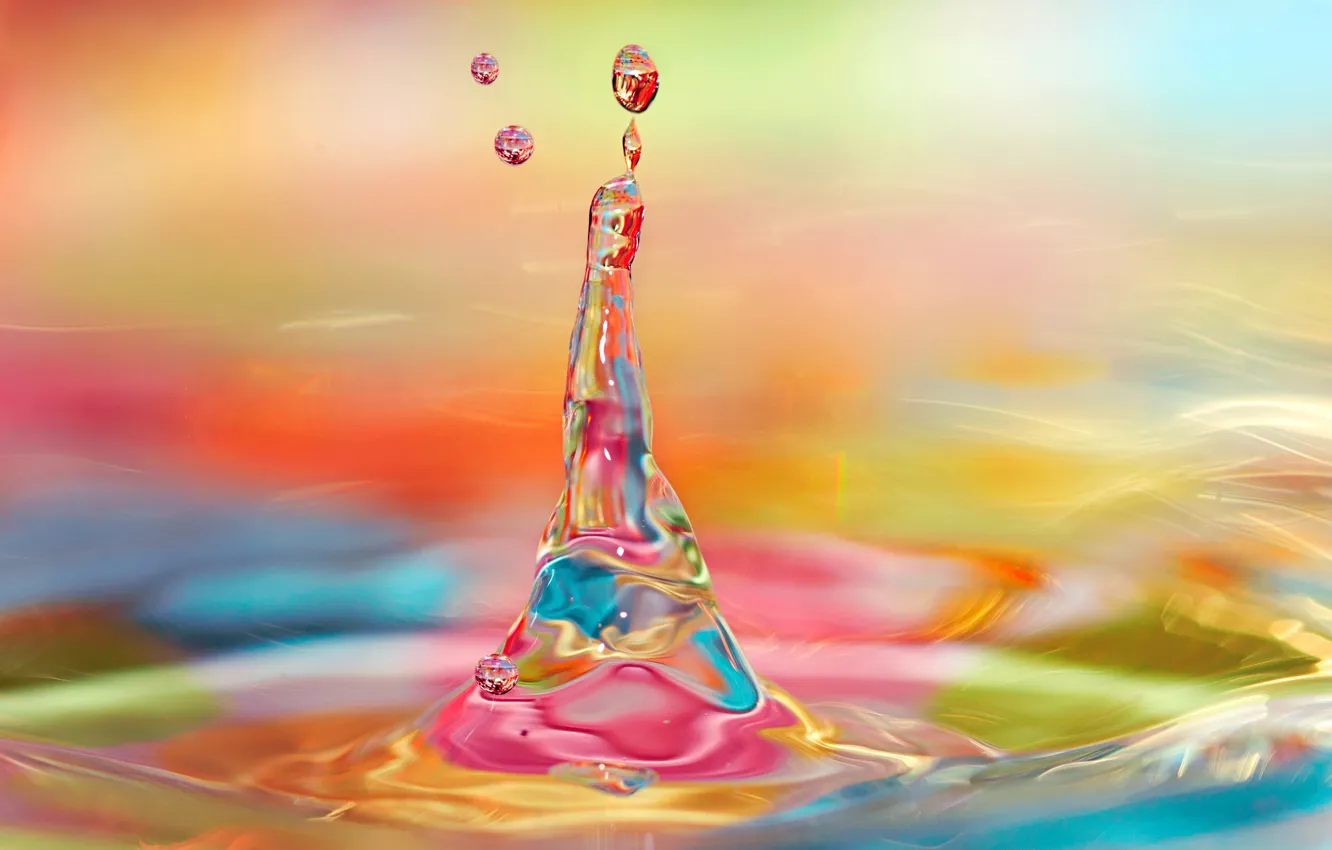 Фото обои вода, капля, ярко, разноцветное