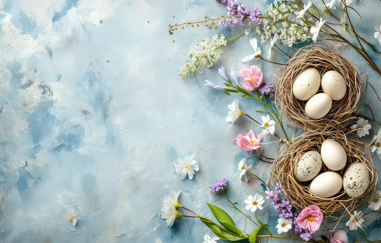 Фото обои цветы, яйца, весна, colorful, Пасха, happy, flowers, spring