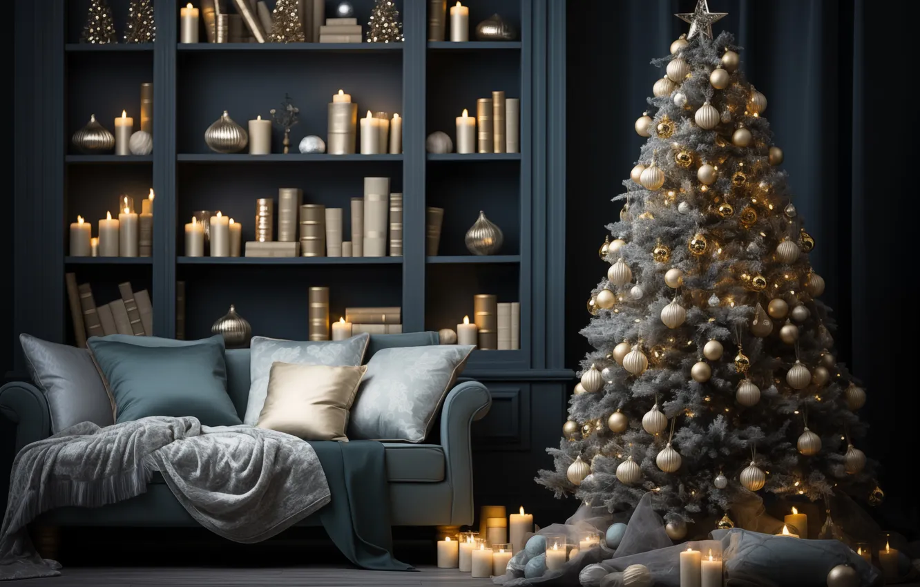 Фото обои украшения, комната, елка, интерьер, Рождество, подарки, Новый год, Christmas