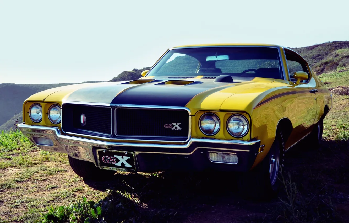 Фото обои небо, Бьюик, 1970, передок, Muscle car, GSX, Мускул кар, Buick
