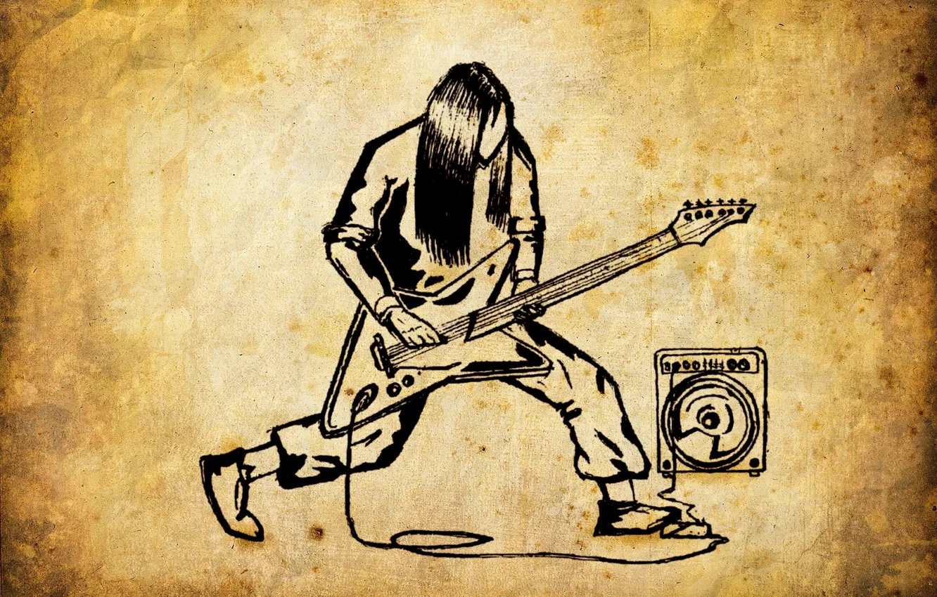Фото обои музыка, гитара, рисунки, динамик, metal, rock, метал, рок