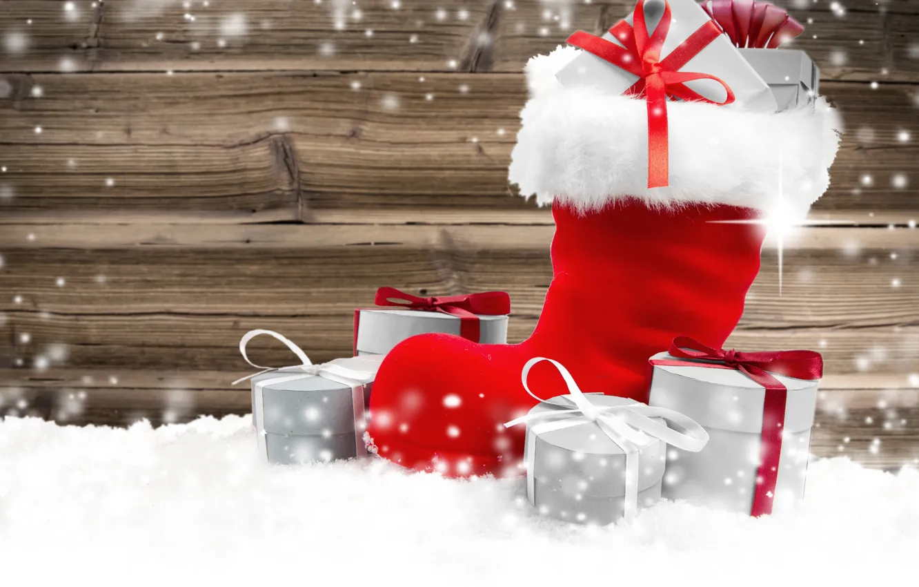 Фото обои зима, снег, Рождество, подарки, Новый год, Christmas, winter, snow