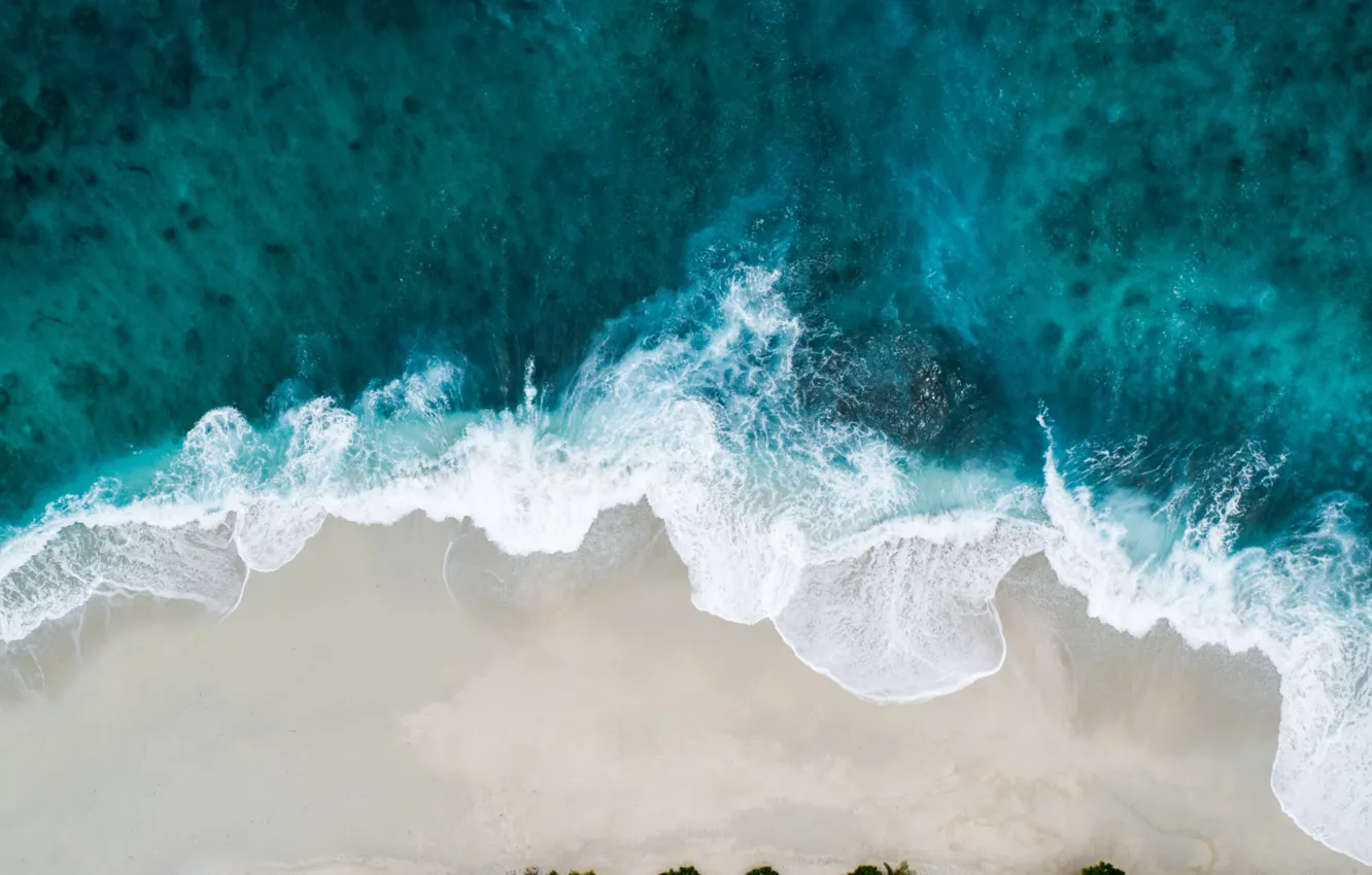 Фото обои песок, море, волны, пляж, вода, синий, настроение, океан