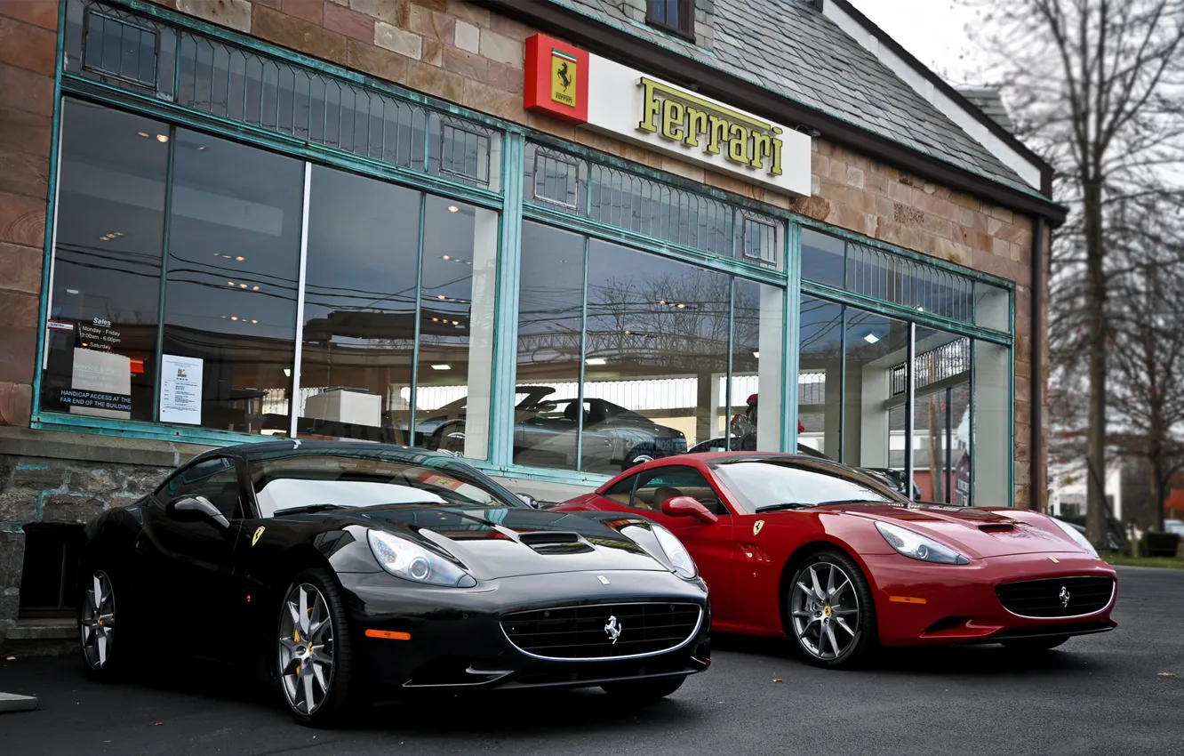 Фото обои красный, черный, Ferrari, салон