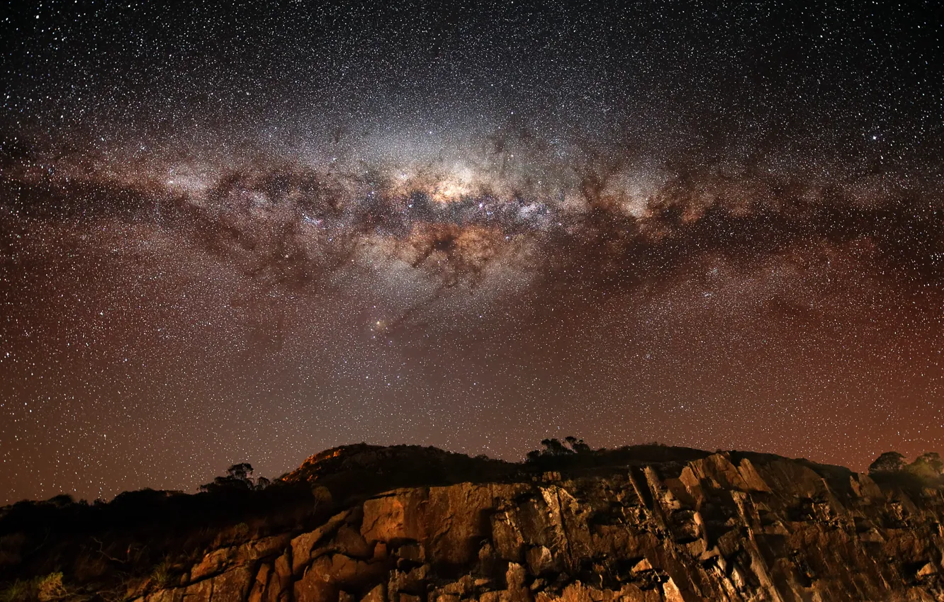 Фото обои звезды, скалы, Млечный путь, галактика, rocks, stars, Milky Way galaxy