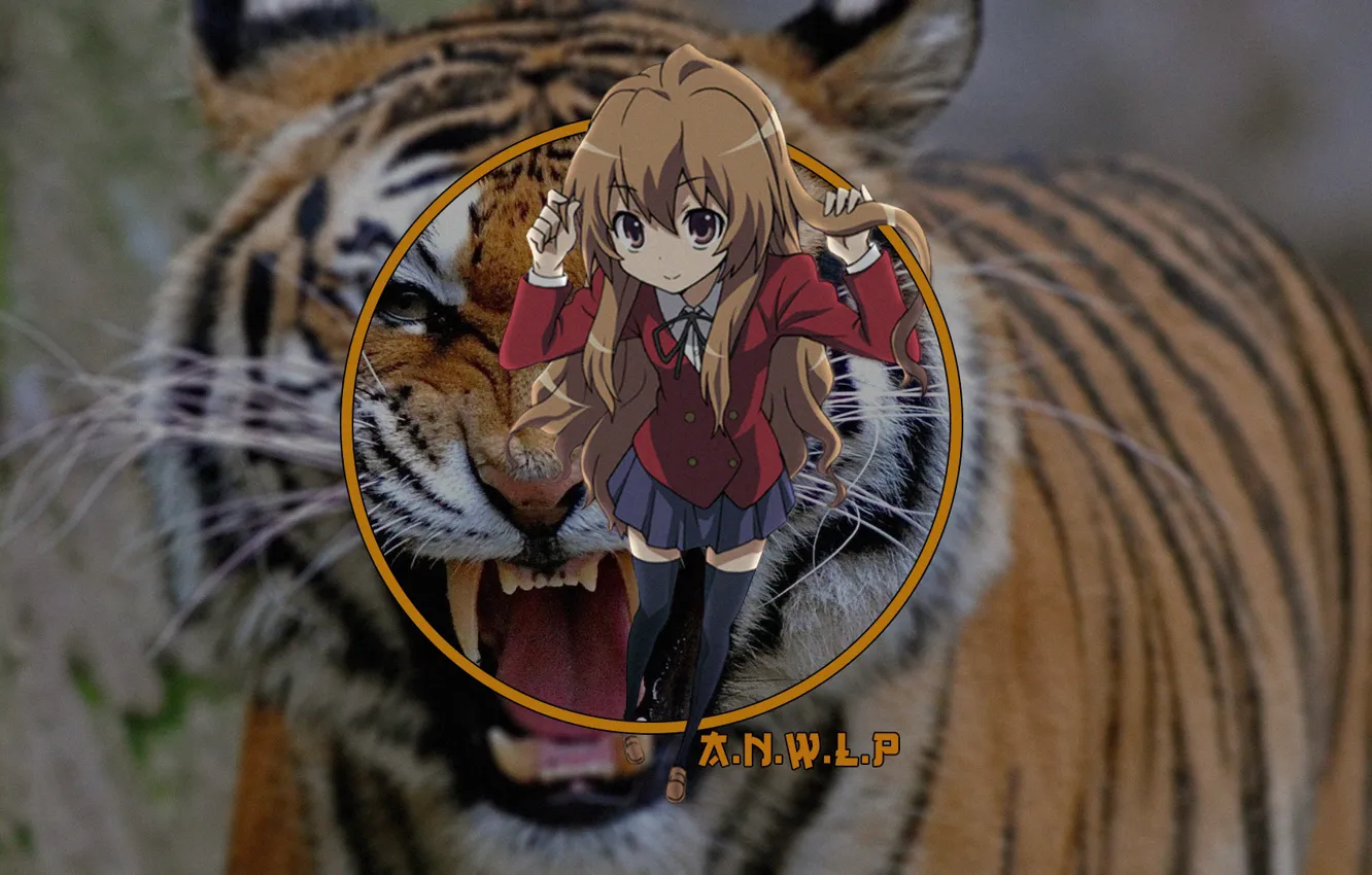 Фото обои девушка, тигр, аниме, Тора Дора, madskillz, Тигр против дракона
