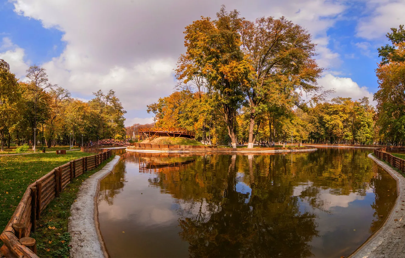 Фото обои осень, пруд, парк, park, Autumn, pond, fall