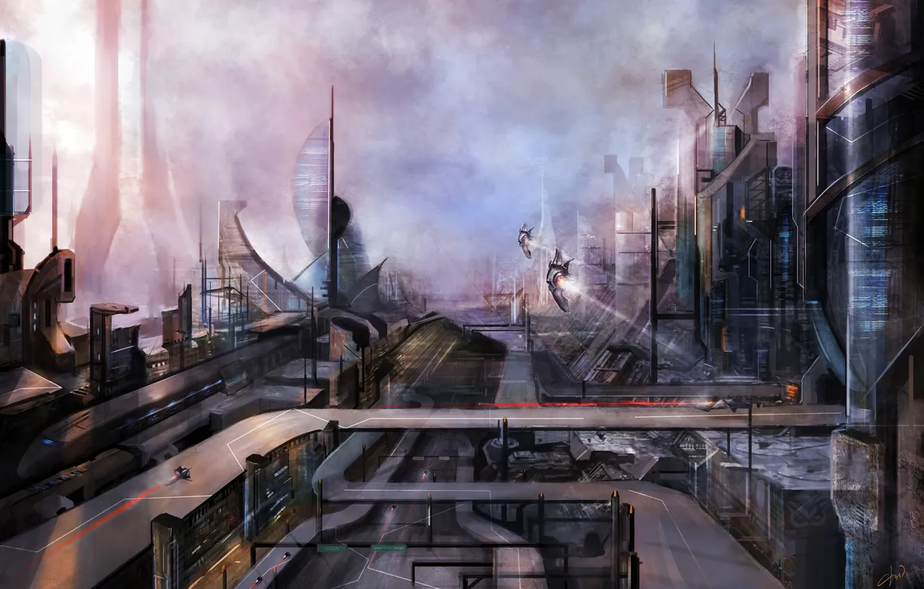 Фото обои город, будущее, фантастика, арт, by cloudminedesign, environment 2036