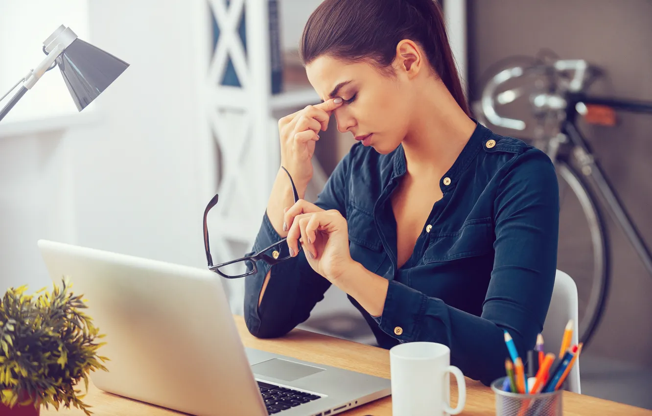 Фото обои woman, fatigue, office worker