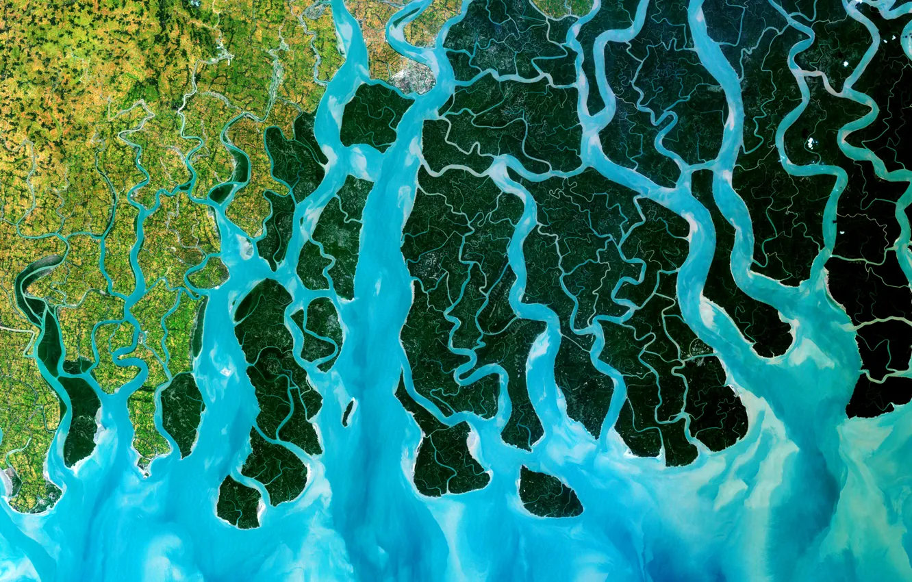 Фото обои фото, спутник, Индия, дельта реки Ганг, Бангладеш