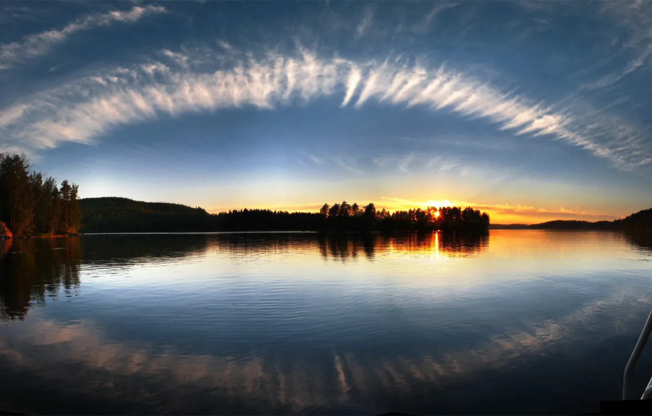 Фото обои облака, озеро, фокус, горизонт
