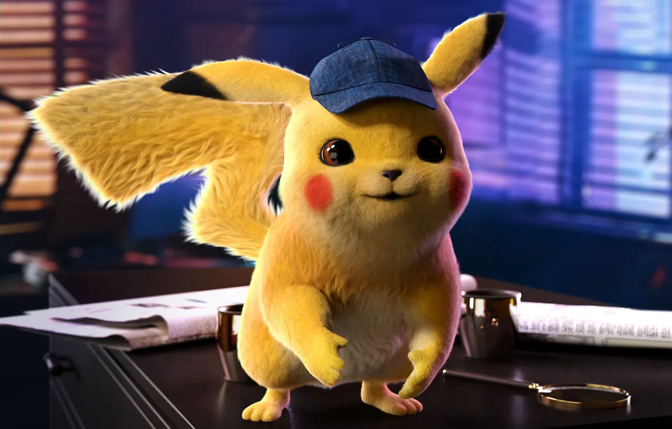 Фото обои кино, кепка, пикачу, постер, покемон, детская, Detective Pikachu, the Pokémon Cinematic Universe