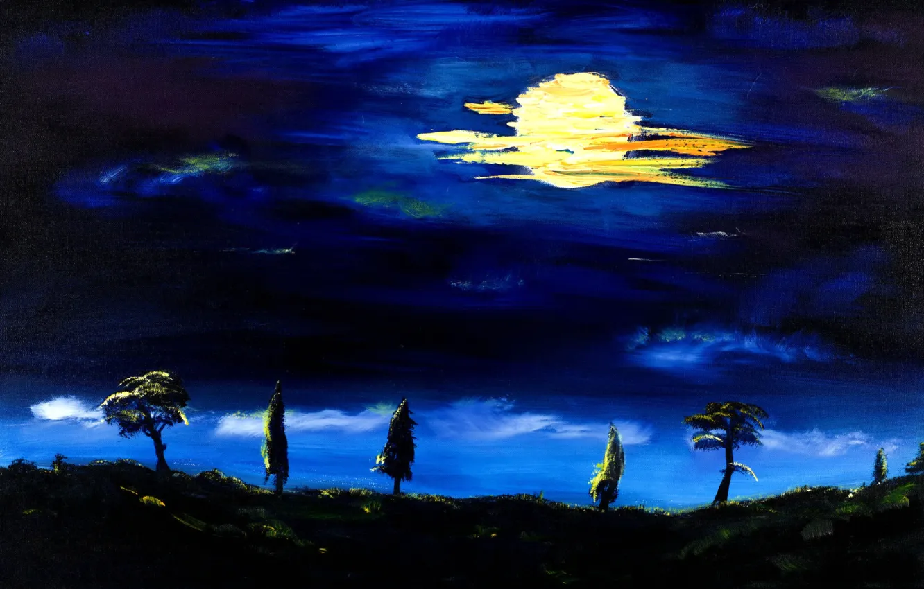 Фото обои пейзаж, ночь, луна, картина, Италия, Тоскана, Christian Seebauer