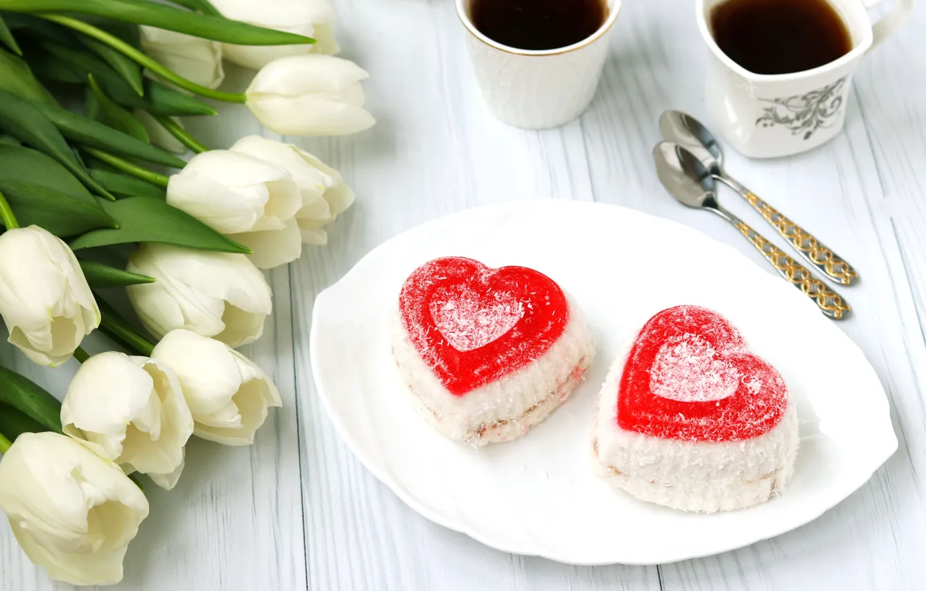Фото обои цветы, тюльпаны, сладости, пирожное