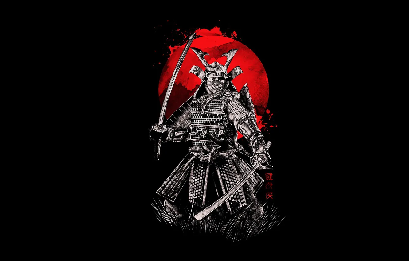 Фото обои кровь, доспехи, самурай, мечи