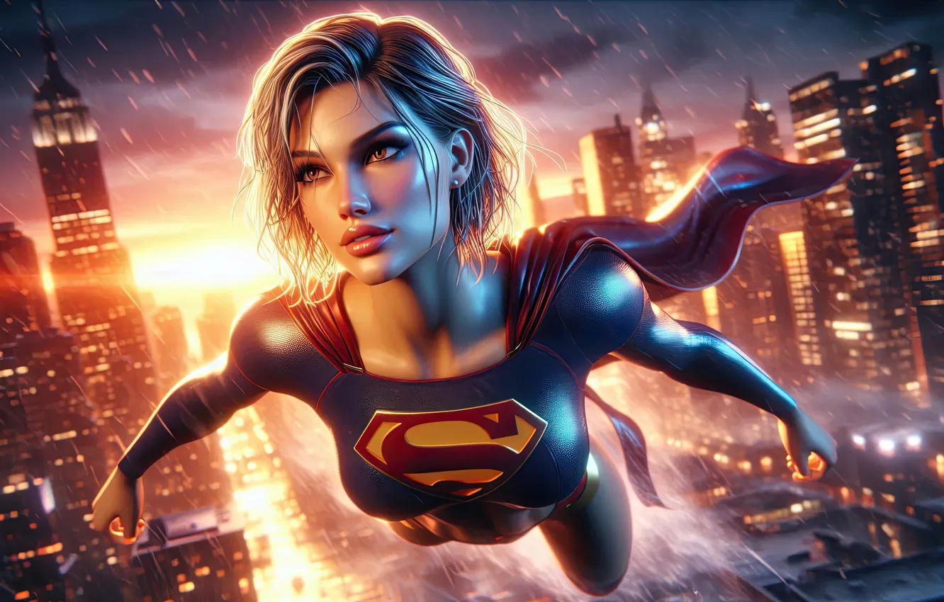 Фото обои sky, supergirl, strength
