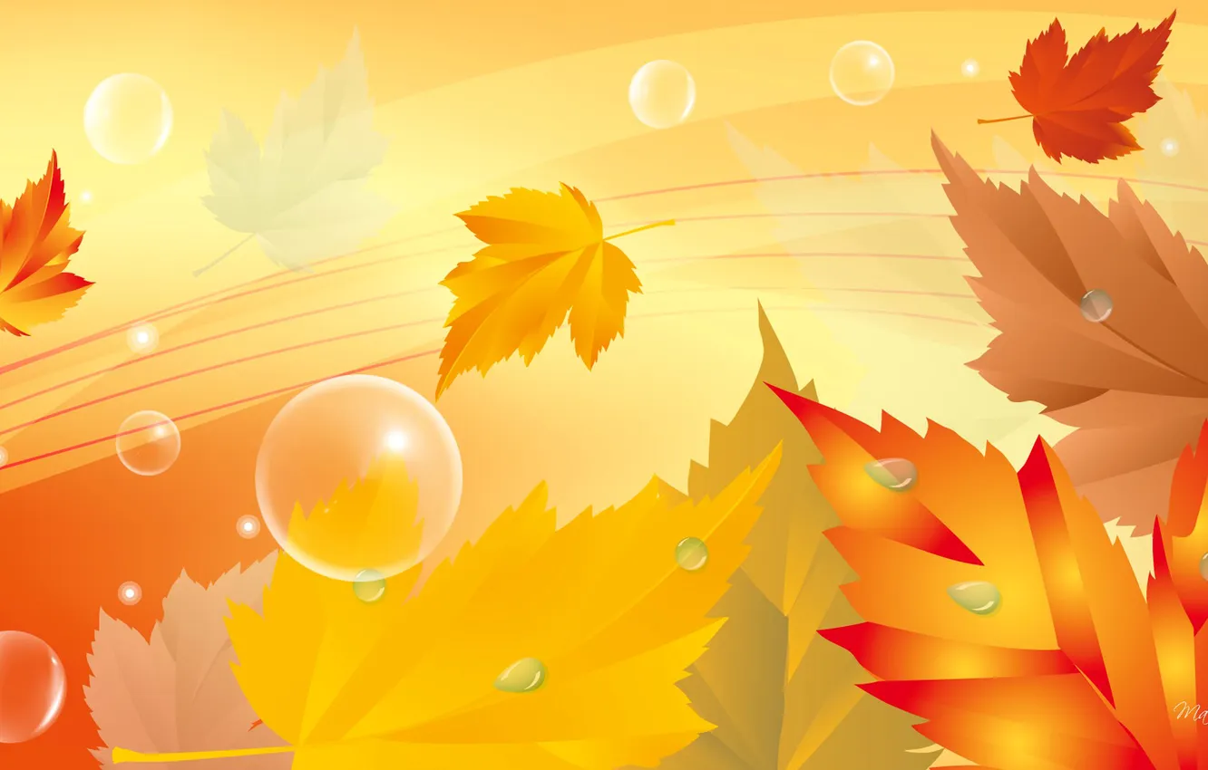 Фото обои осень, листья, пузырьки, коллаж