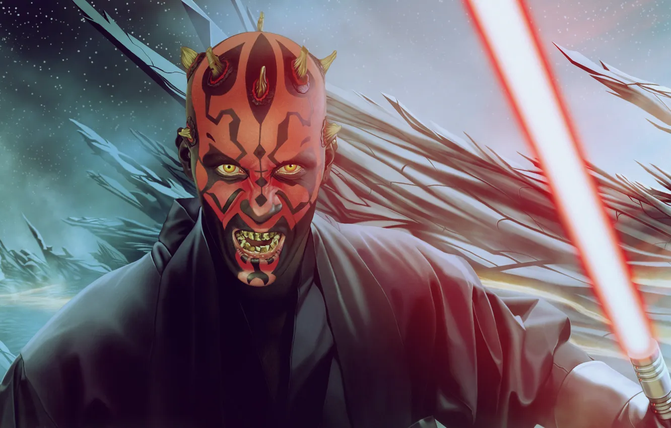 Фото обои звезды, Star Wars, Darth Maul, пики, световой меч