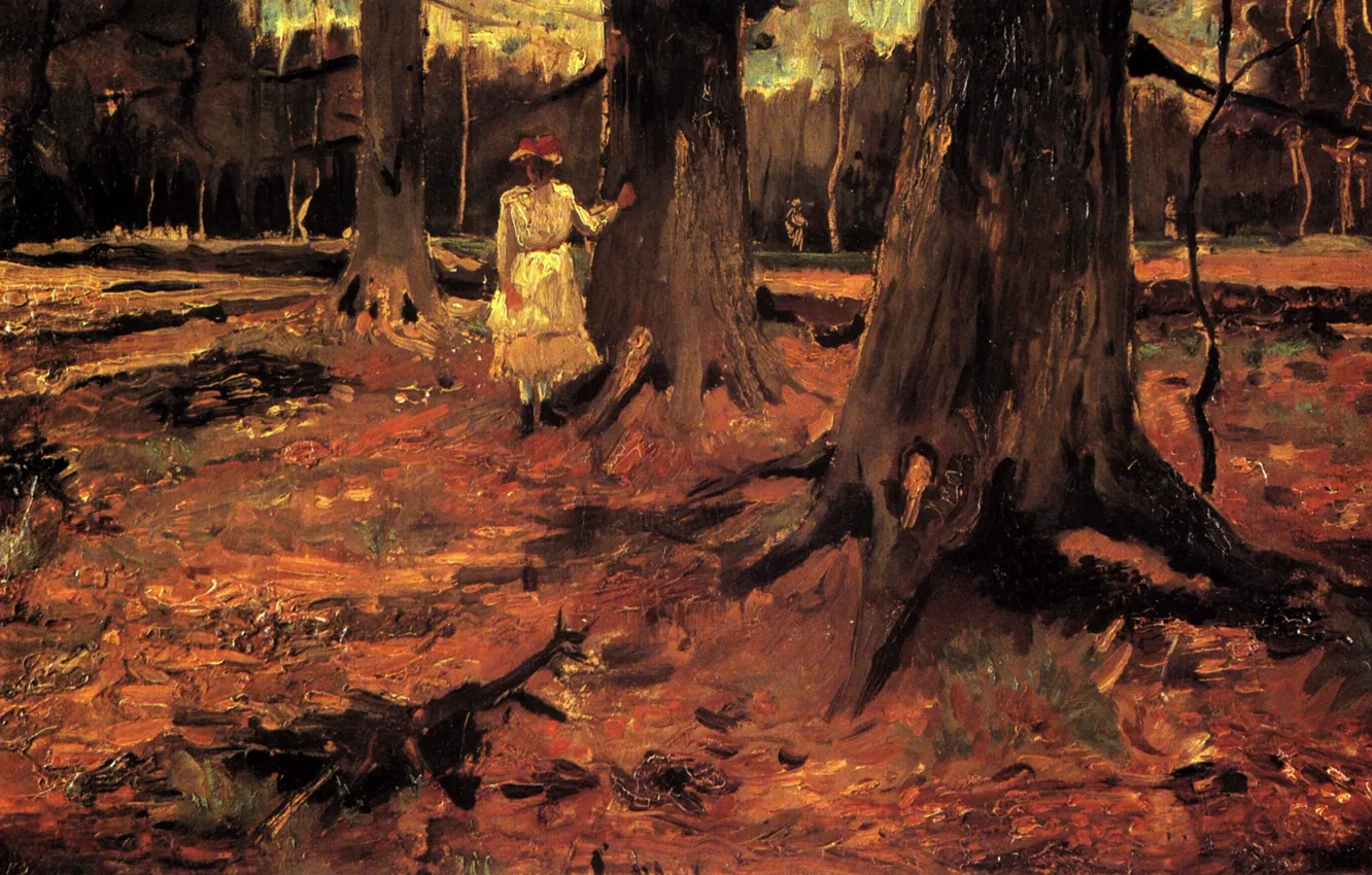 Фото обои Vincent van Gogh, in the Woods, Girl in White