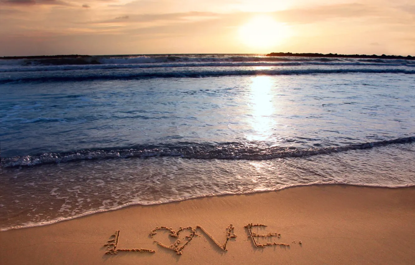 Фото обои love, beach, heart, sunset, holiday