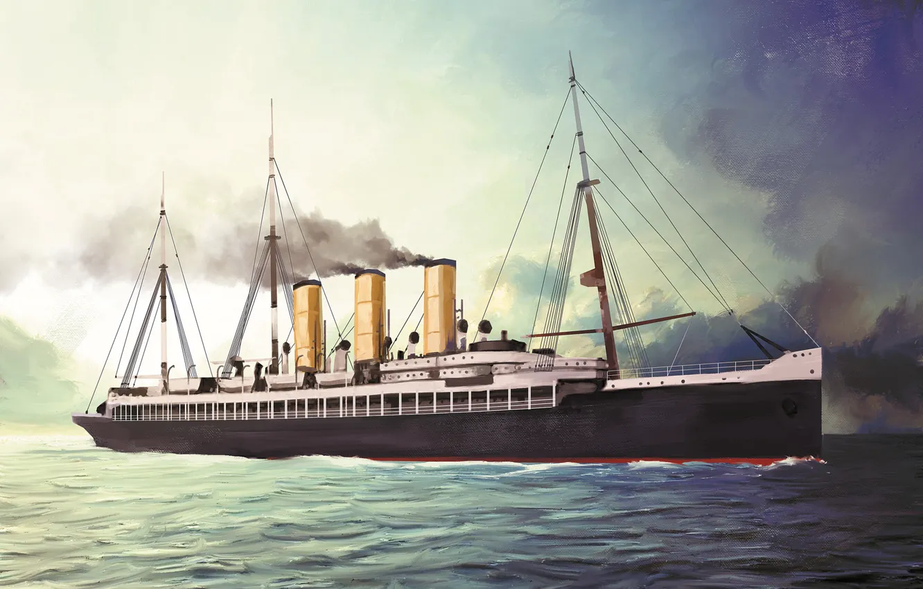 Фото обои волны, корабль, Transatlantic Ships, furst bismarck