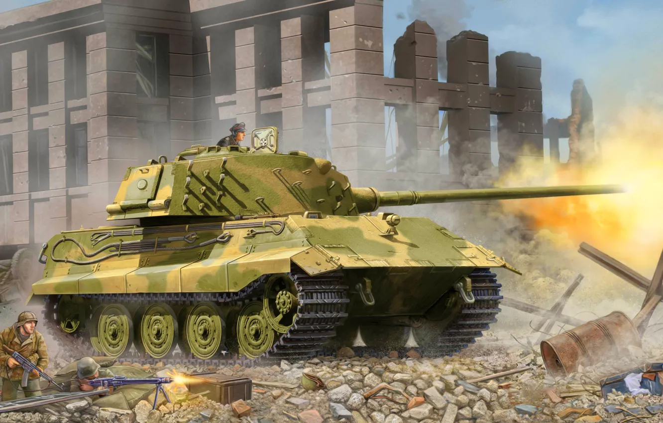 Фото обои war, art, painting, tank, ww2, E-75 tank