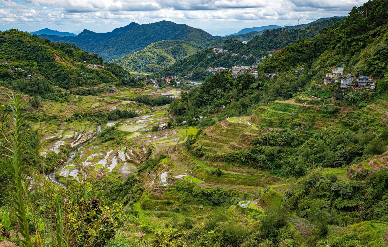 Фото обои горы, природа, дома, Филиппины