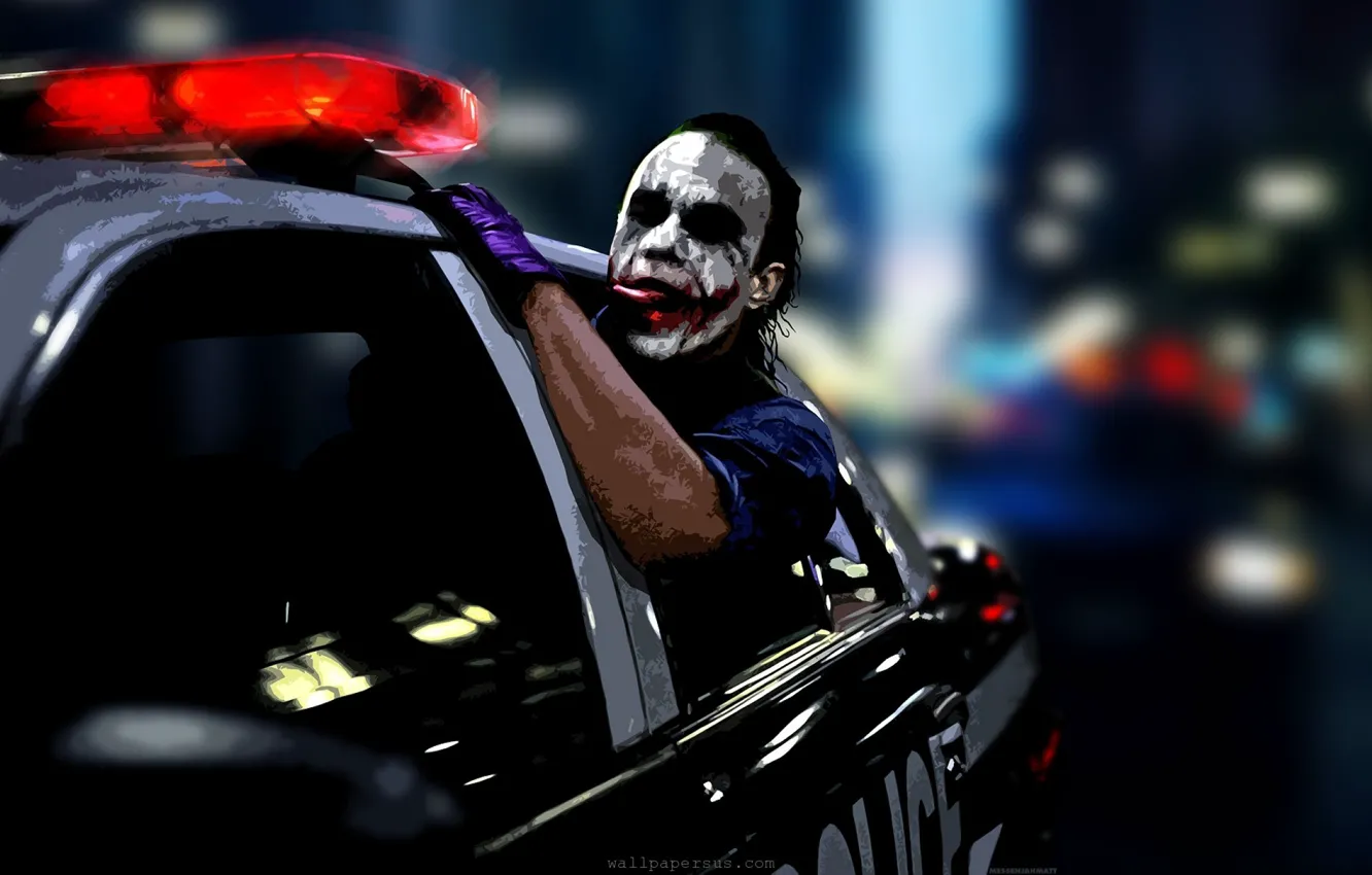 Фото обои машина, авто, джокер, фильм, полиция, темный рыцарь, комикс, Joker