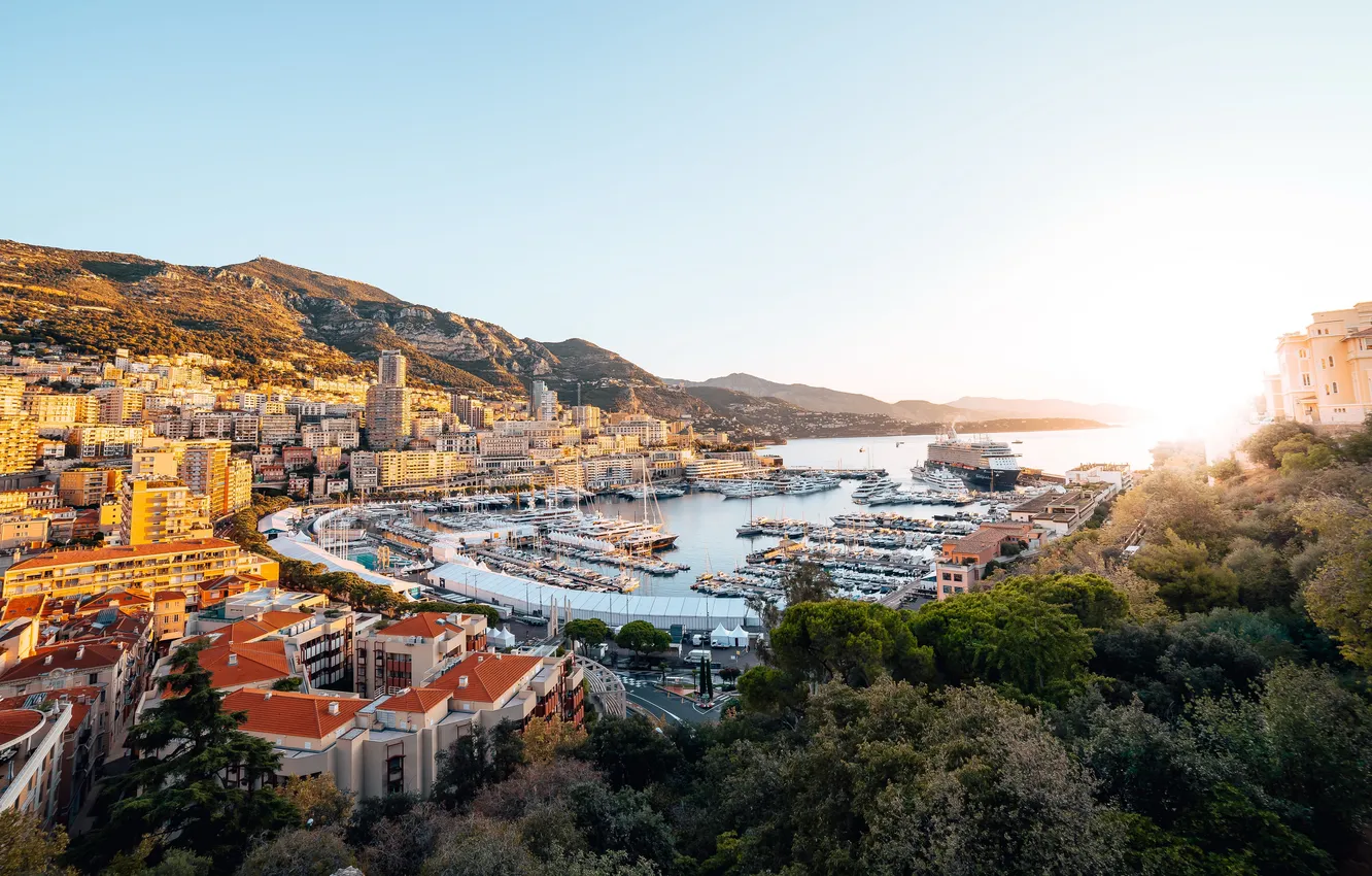 Фото обои Monaco, coast, sun, boats, yachts, bay, harbor, marina