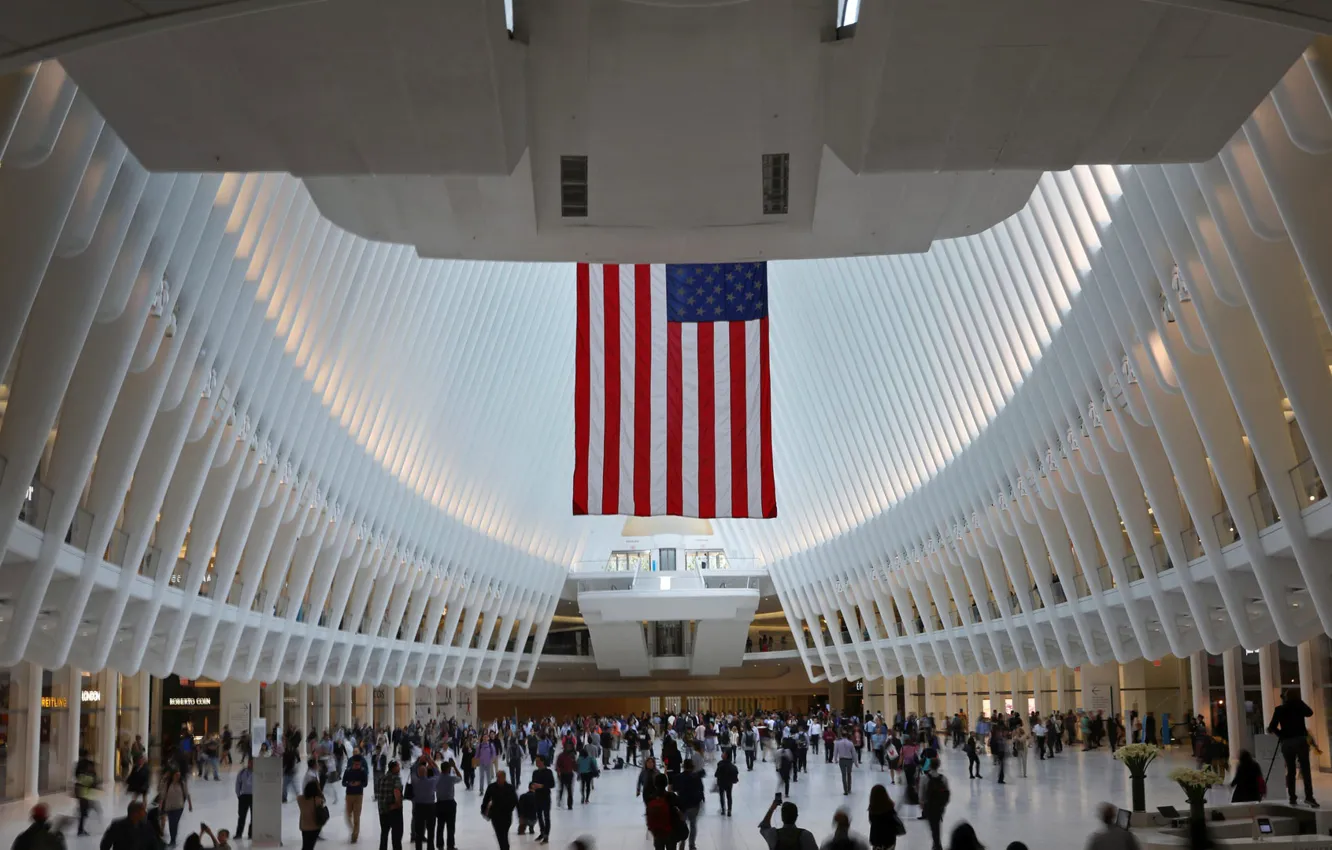 Фото обои Нью-Йорк, флаг, США, World Trade Center, Oculus