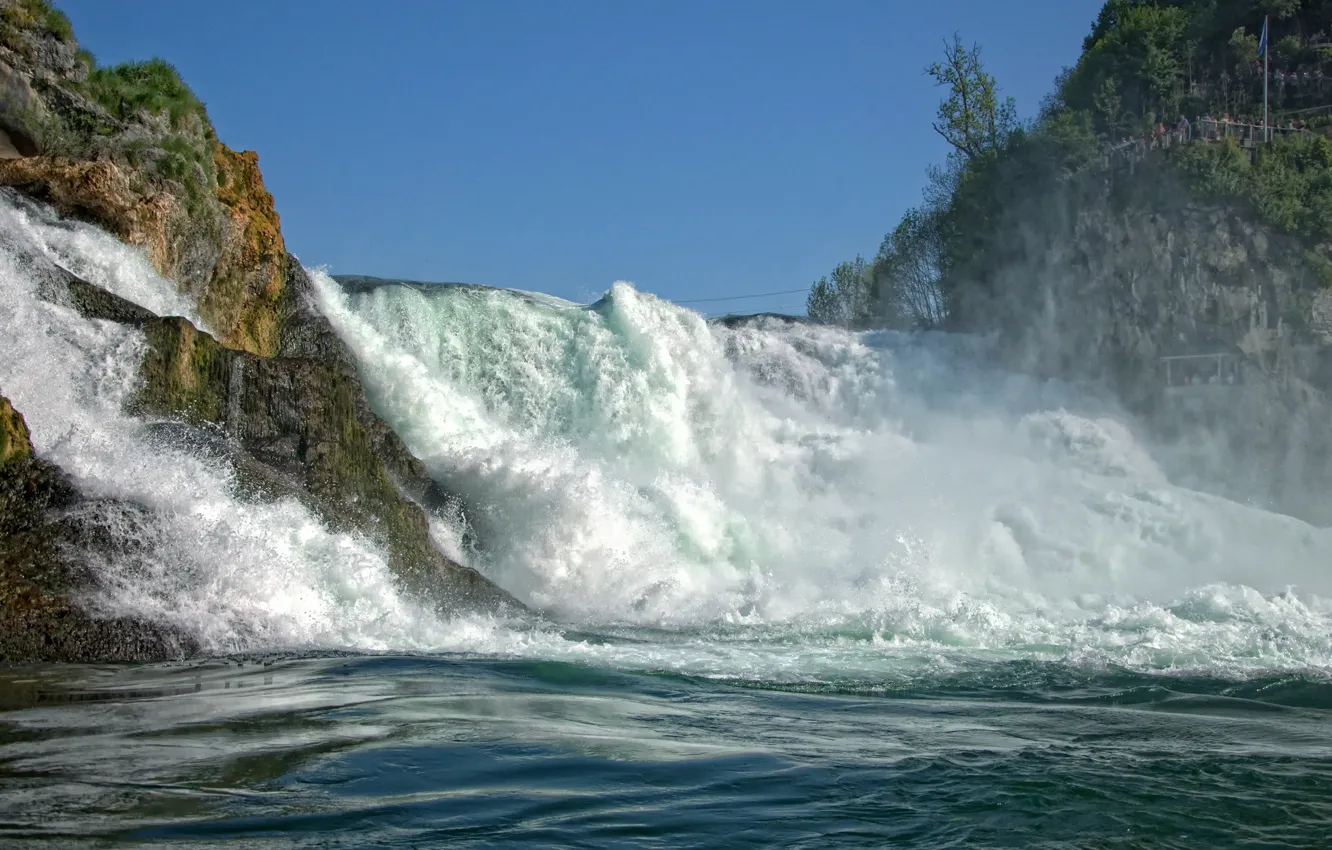 Фото обои скалы, поток, Швейцария, Switzerland, Rhine Falls, Рейнский водопад