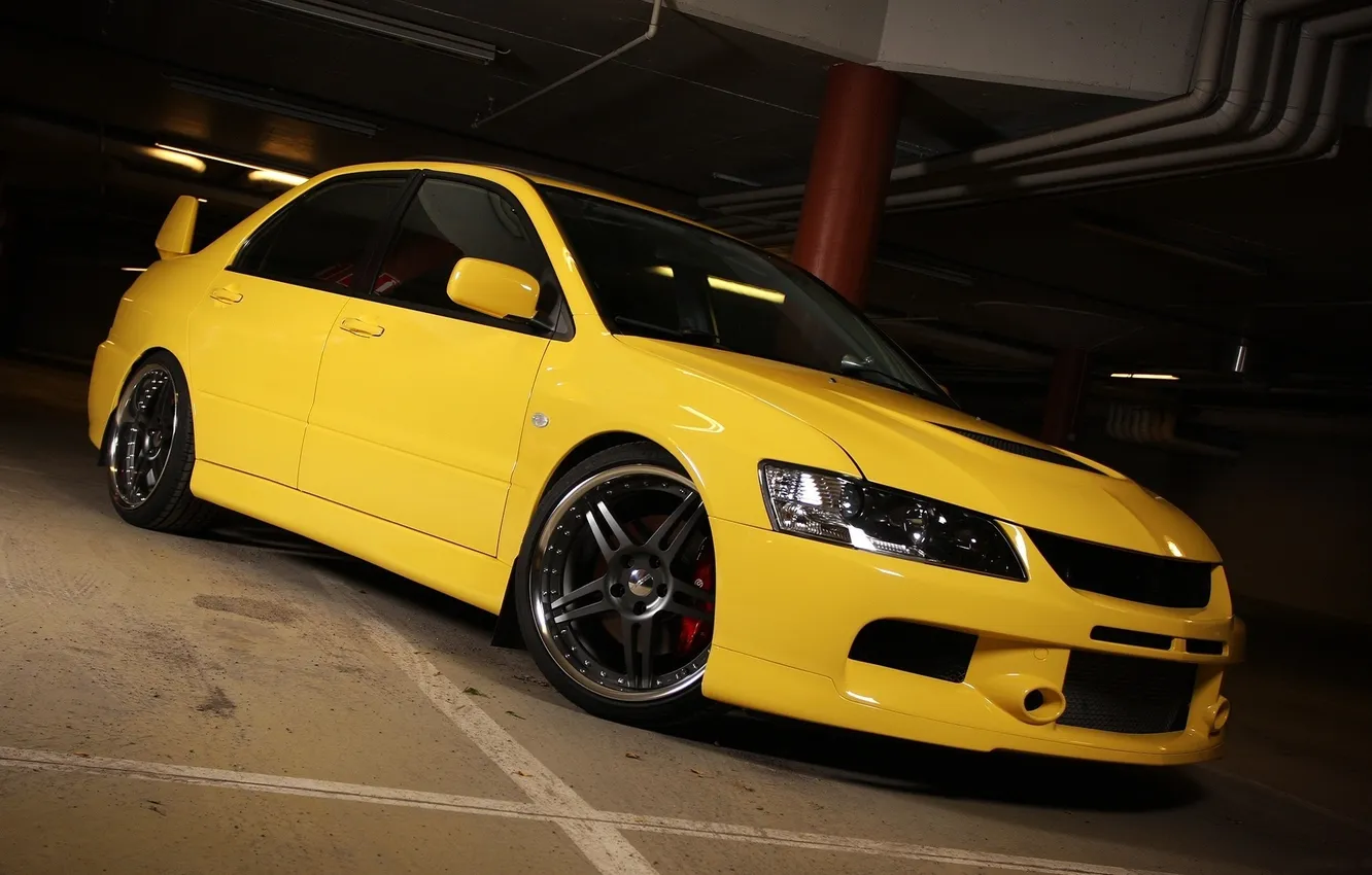 Фото обои auto, жёлтого цвета, Mitsubishi lancer