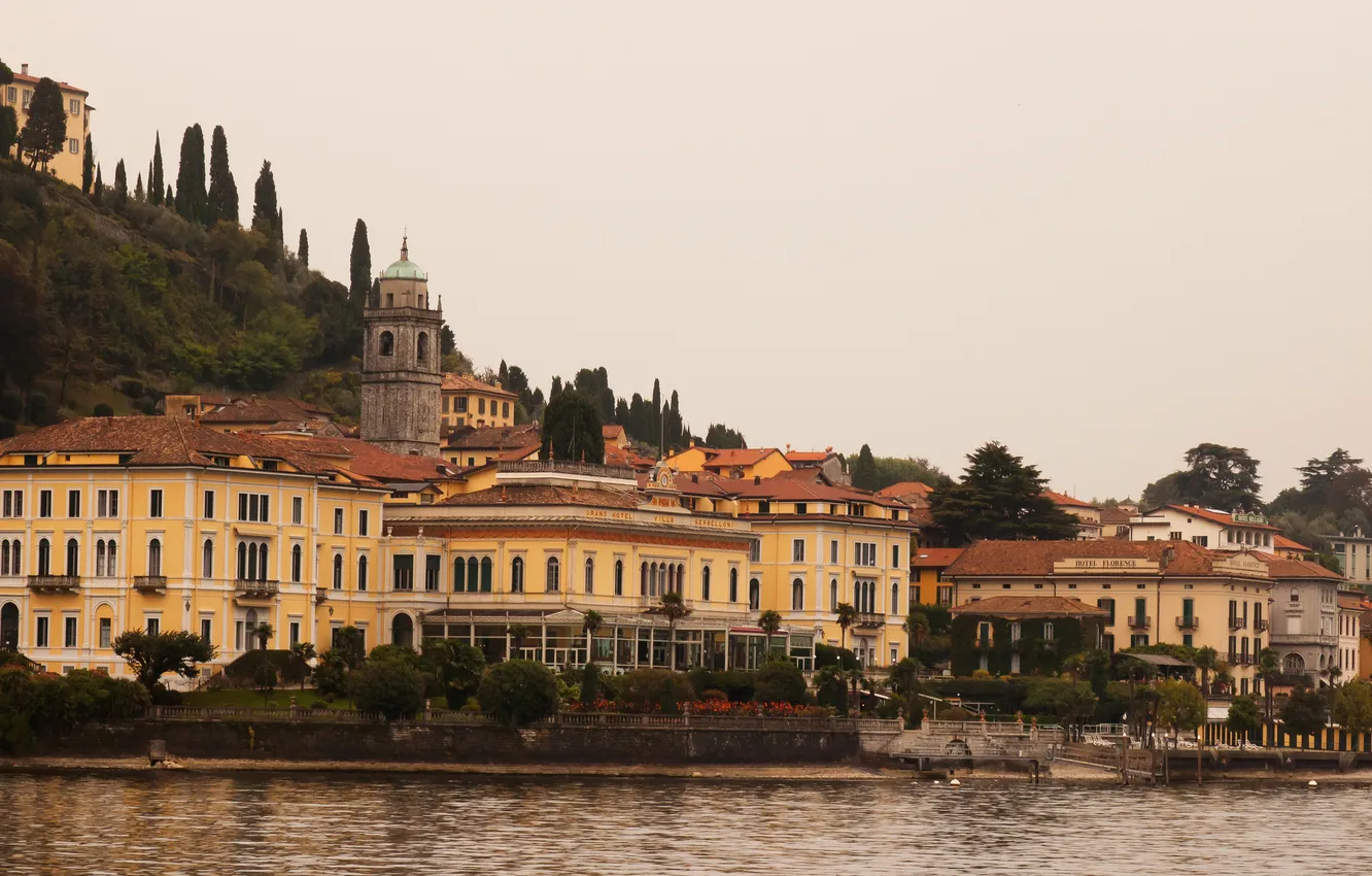 Фото обои озеро, дома, Италия, набережная, Bellagio, Lake Como