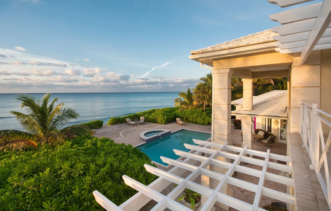 Фото обои pool, ocean, coast, home, luxury, bahamas, palm