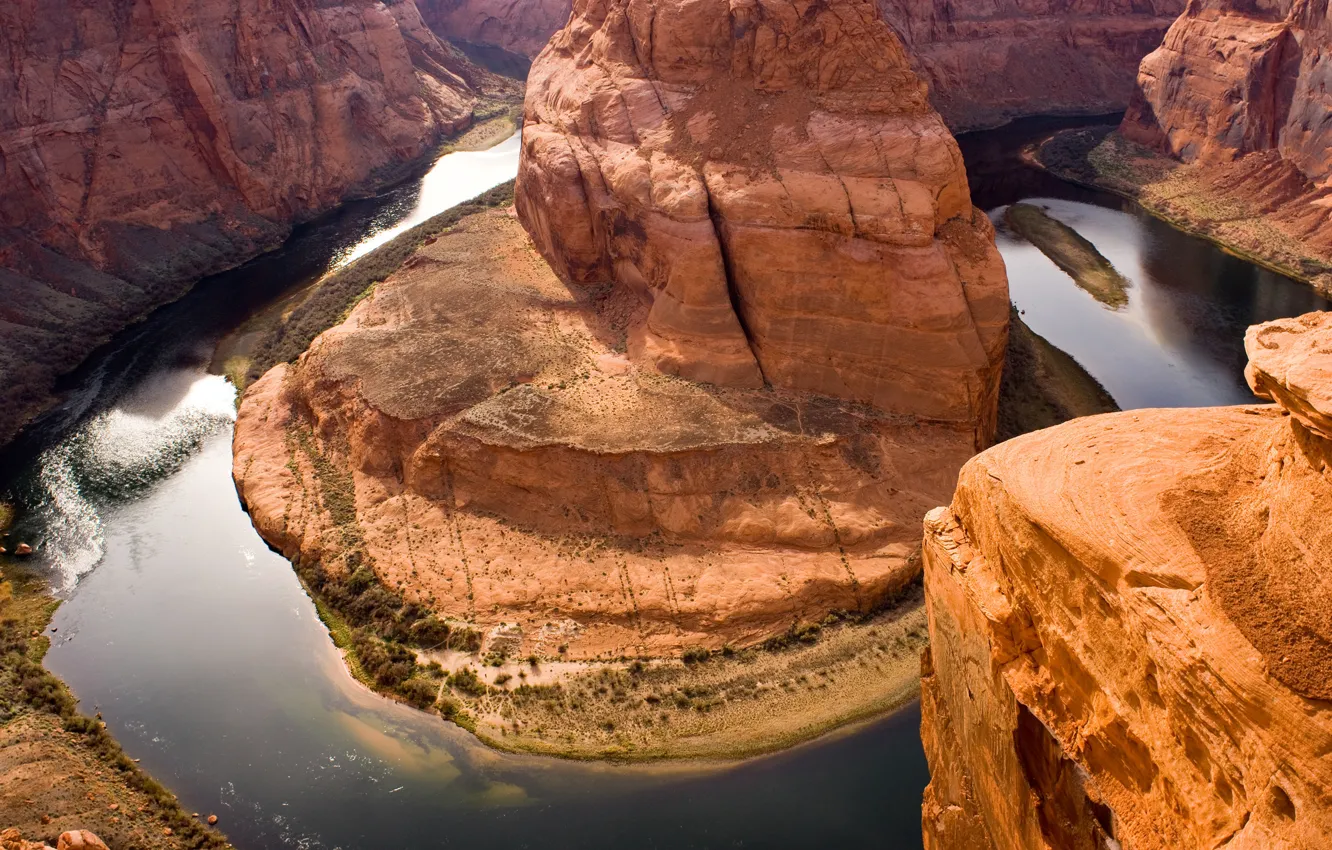 Фото обои река, скалы, высота, каньон, США, Гранд-Каньон