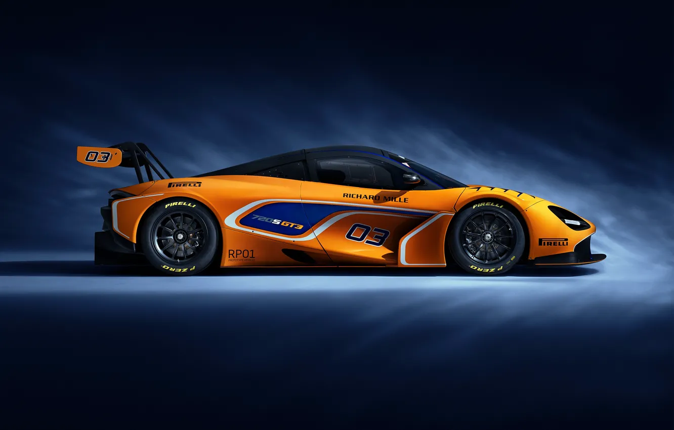 Фото обои McLaren, гоночное авто, вид сбоку, GT3, 720S, 2019