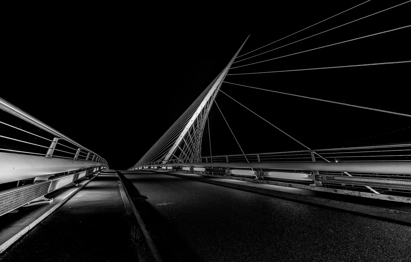 Фото обои ночь, мост, опора, Нидерланды, Ньив-Веннеп