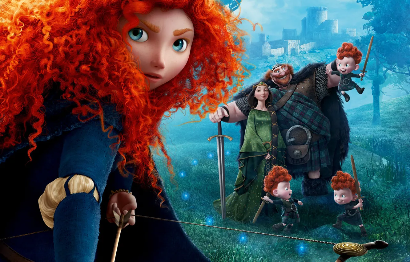 Фото обои Disney, Queen, Family, Scotland, Princess, Brave, Merida, Movie