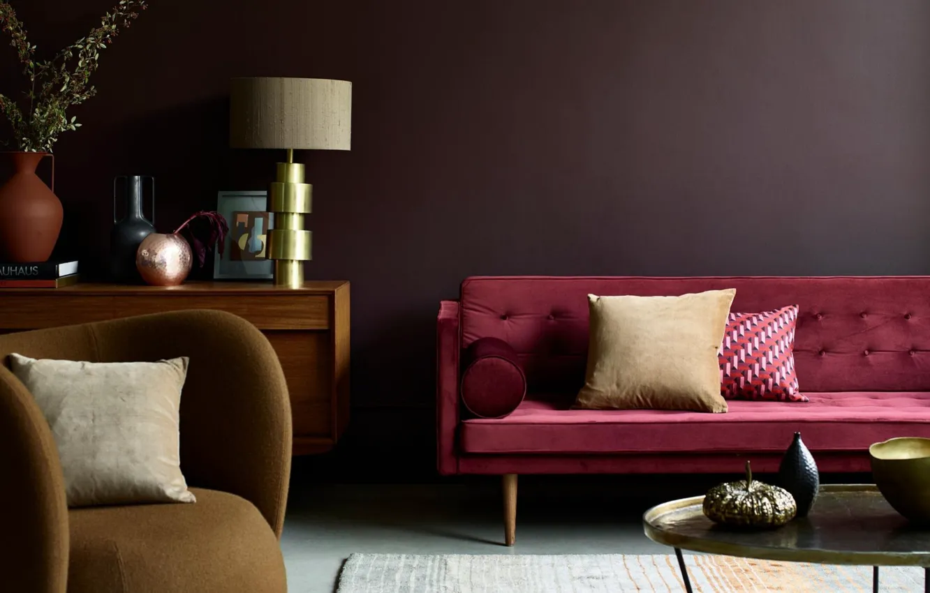 Фото обои дизайн, стиль, лампа, интерьер, кресло, софа, гостиная, Color trends of the 2023 year