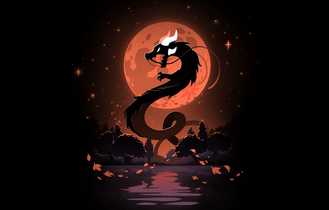 Фото обои moon, art, dragon